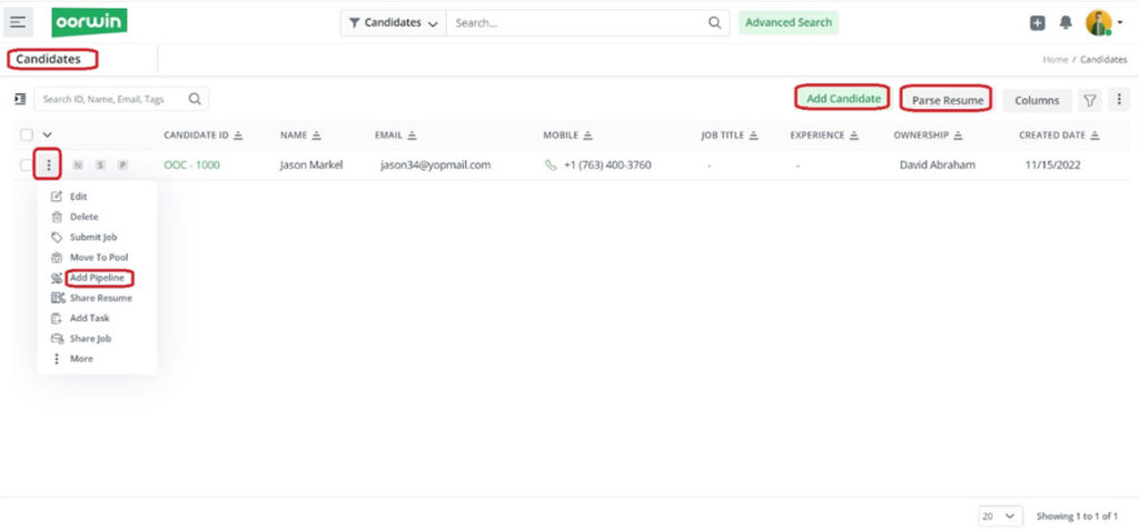 Go to your Oorwin account, and navigate to Candidates