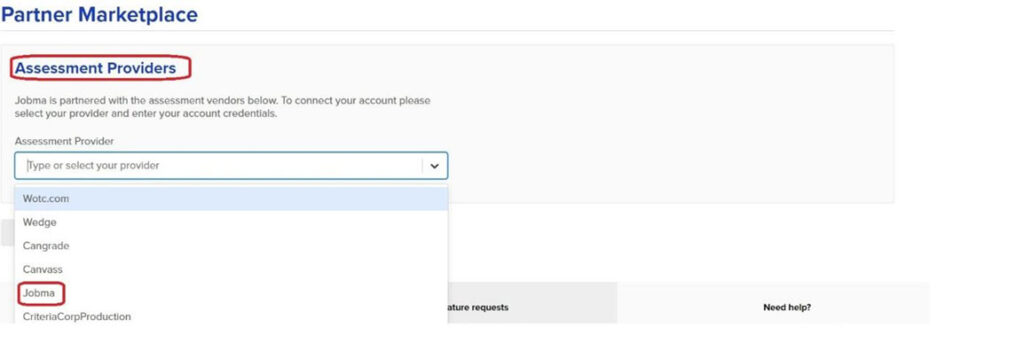 Select Jobma under the assessment provider list