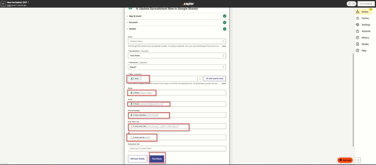 Map the relevant fields from the Trigger step