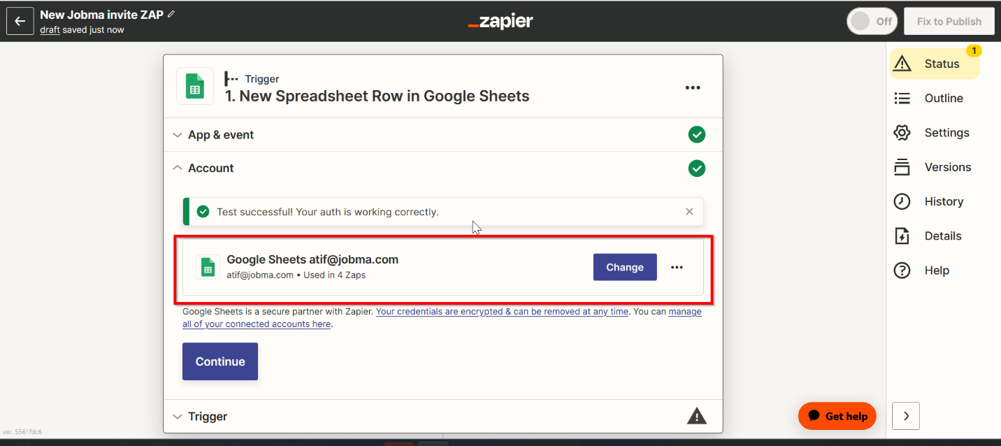 Set up a Trigger: New Spreadsheet Row in Google Sheets