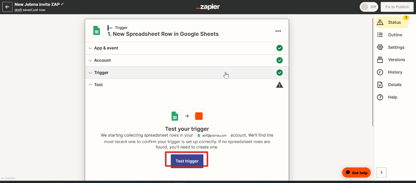 Set up a Trigger: New Spreadsheet Row in Google Sheets