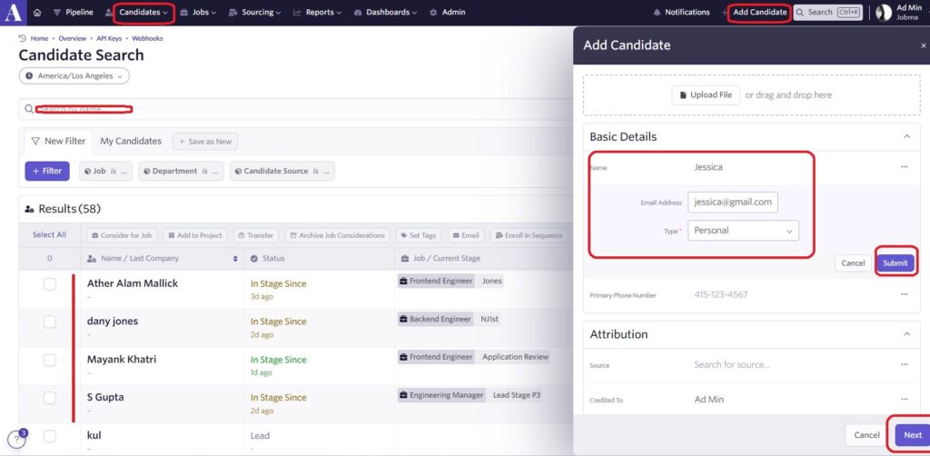 To add a new candidate, click Add Candidate