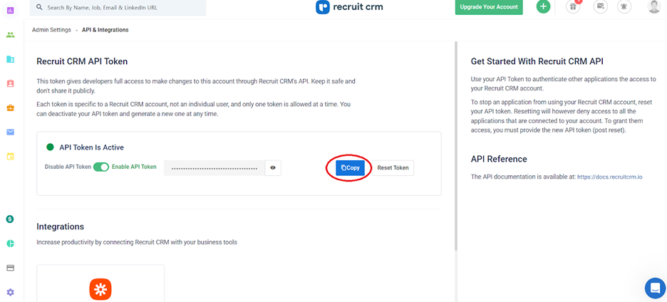 Recruit CRM API Token