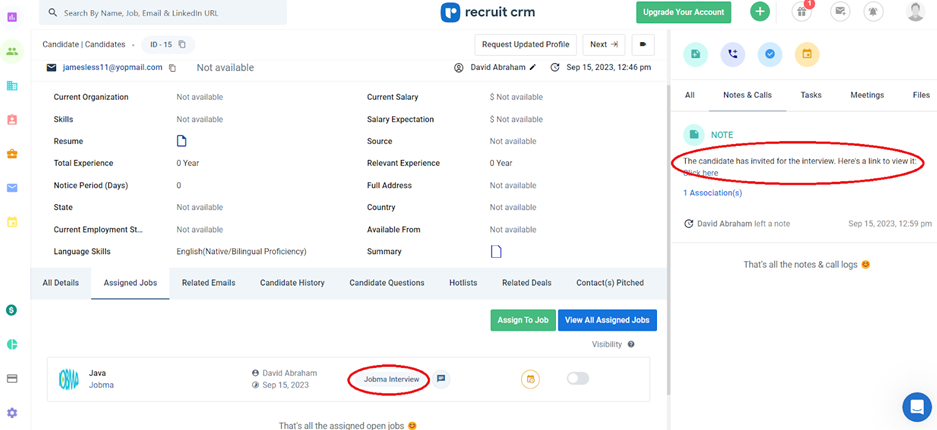 Click Assign and choose ‘Jobma Interview’