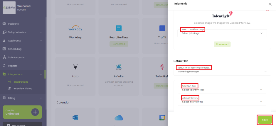 select Jobma as the workflow stage