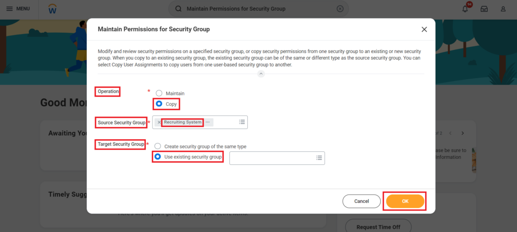 Maintain Permissions for Security Group task