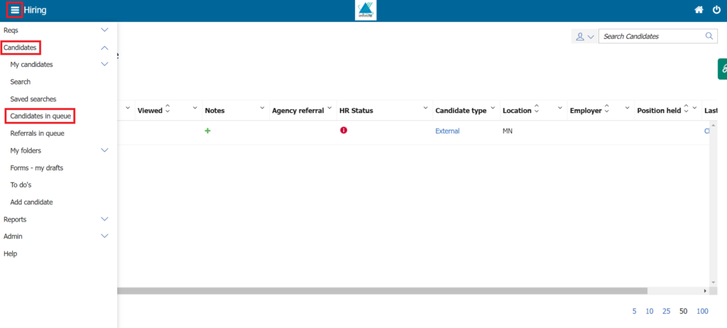 Jobma Integrates with Infinite BrassRing Menu Bar > Candidates > Candidates in queue