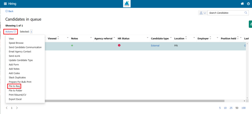 Jobma Integrates with Infinite BrassRing Menu Bar > Candidates > Candidates in queue