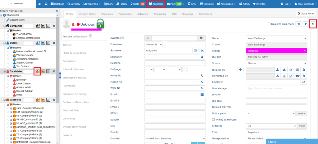 You can choose a pre-existing candidate or add a new one here