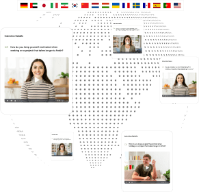 Jobma's global platform showing interview recordings with flags of multiple countries, highlighting its international reach
